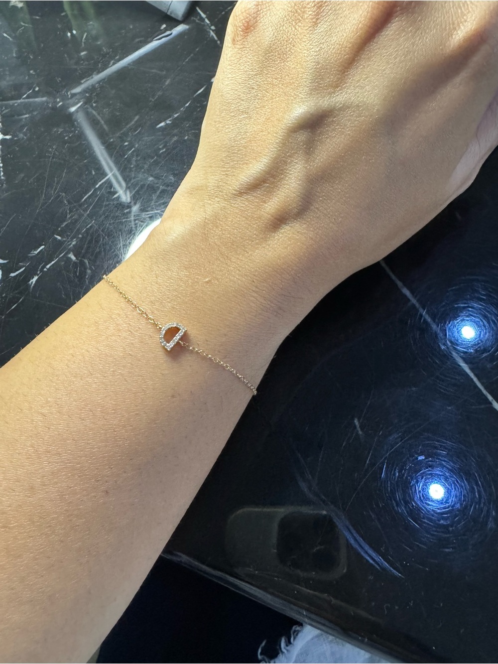 14k Solid Yellow Gold Pave Diamond Initial D Letter bracelet